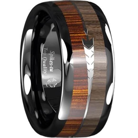 Mens Wedding Band Rings for Men Black Wood Arrow Wedding Rings for Women - Picture 1 of 6
